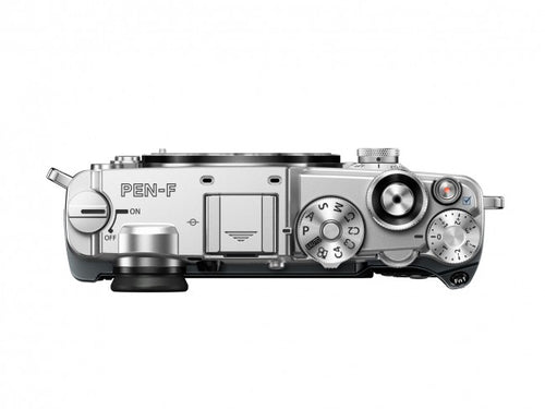 Olympus PEN-F zilver + 14-42mm Pancake EZ zwart