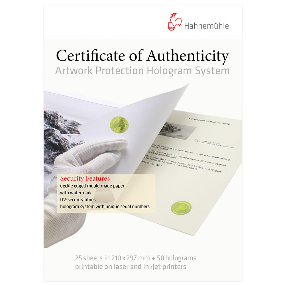 Hahnemühle Certificate or Authenticity A4 Box 25 sheets