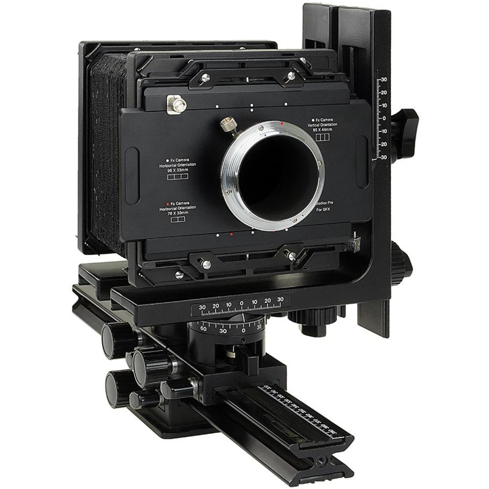 Fotodiox Pro Lens Mount adapter, Fujifilm G-Mount GFX Back to Large Format 4x5 View Cameras with a Graflok Rear Standard (with Shift / Stitch Adapter) (4x5-GFX-Pro)