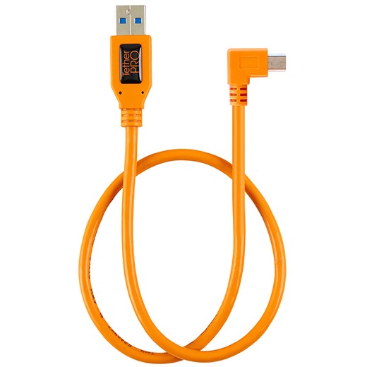 Tether Tools TetherPro USB 2.0 to Mini-B 5-pin Right Angle Adapter "Pigtail", 20" (50cm), High-Visibilty Orange
