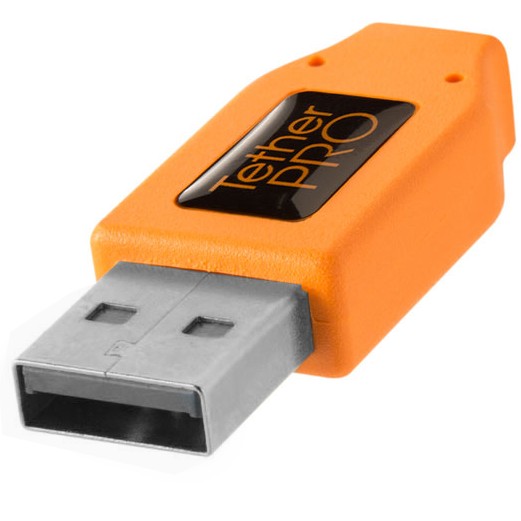 Tether Tools TetherPro USB 2.0 to Mini-B 5-pin Right Angle Adapter "Pigtail", 20" (50cm), High-Visibilty Orange