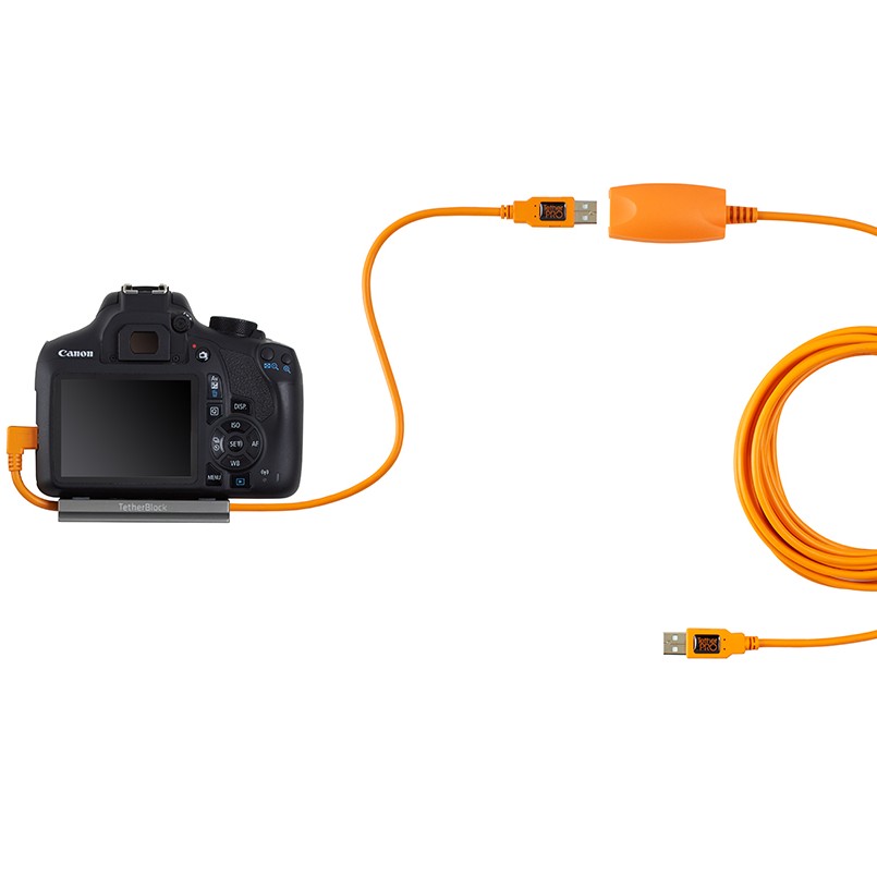 Tether Tools TetherPro USB 2.0 to Mini-B 5-pin Right Angle Adapter "Pigtail", 20" (50cm), High-Visibilty Orange