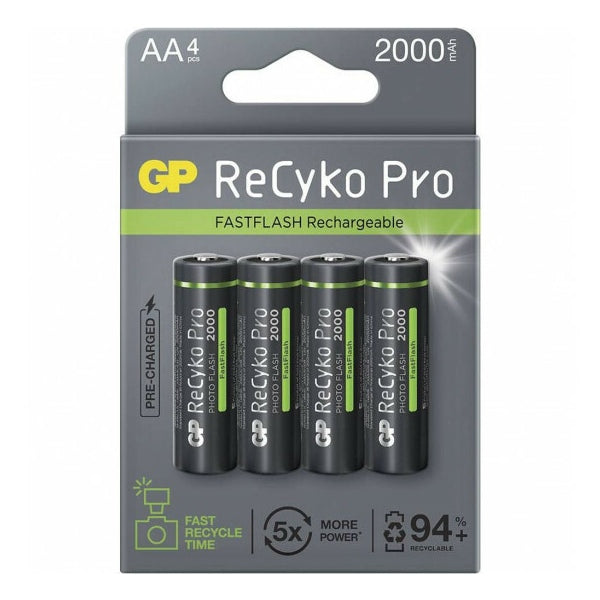 GP AA Battery Rechargeable GP NiMH 2000 mAh ReCyko Pro Photoflash 1.2V 4 pcs.