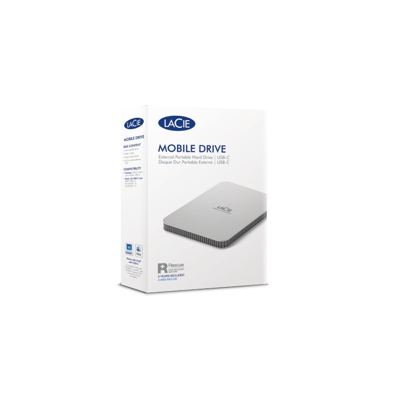 LaCie Mobile Drive 1TB v2 USB-C Moon Silver w/Rescue