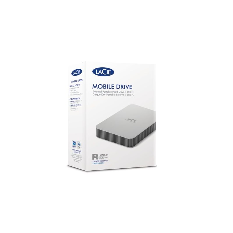 LaCie Mobile Drive 4TB v2 USB-C Moon Silver w/Rescue