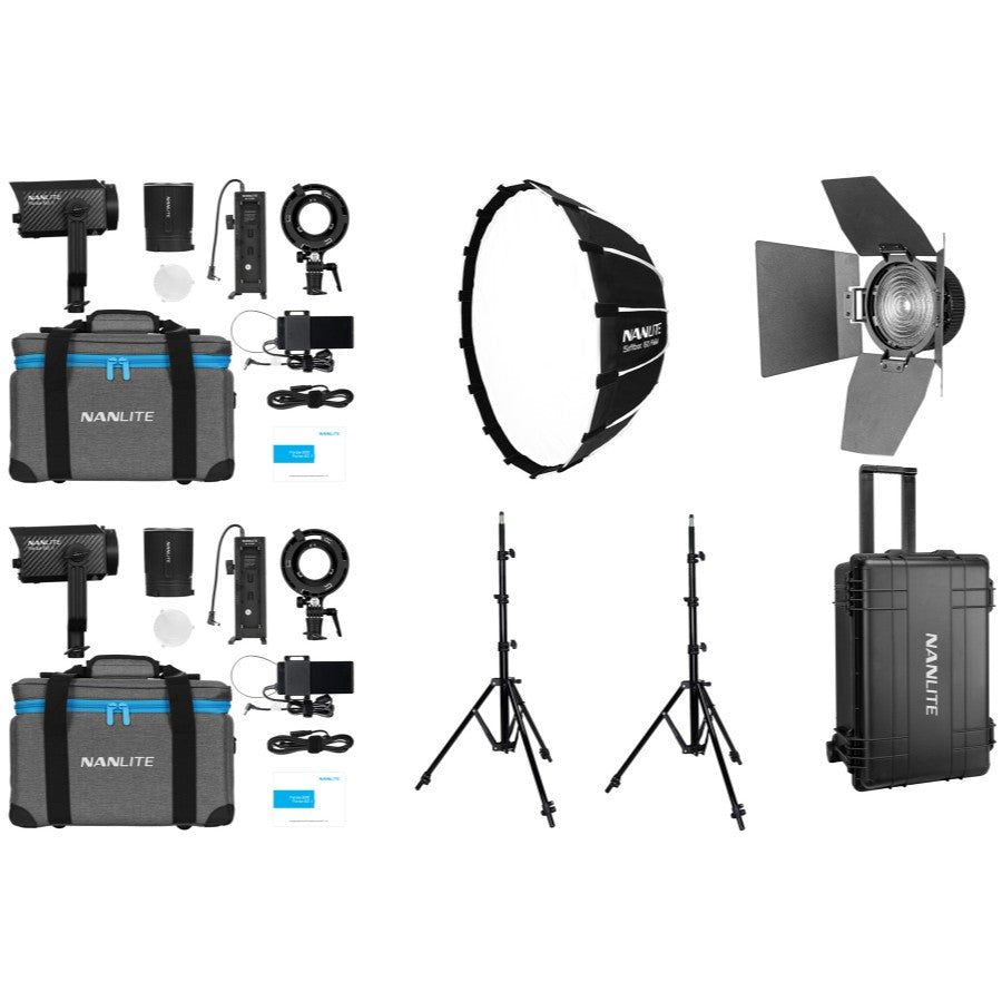 Nanlite Forza 60 II LED dual kit (w/ case, light stand, fresnel and softbox)