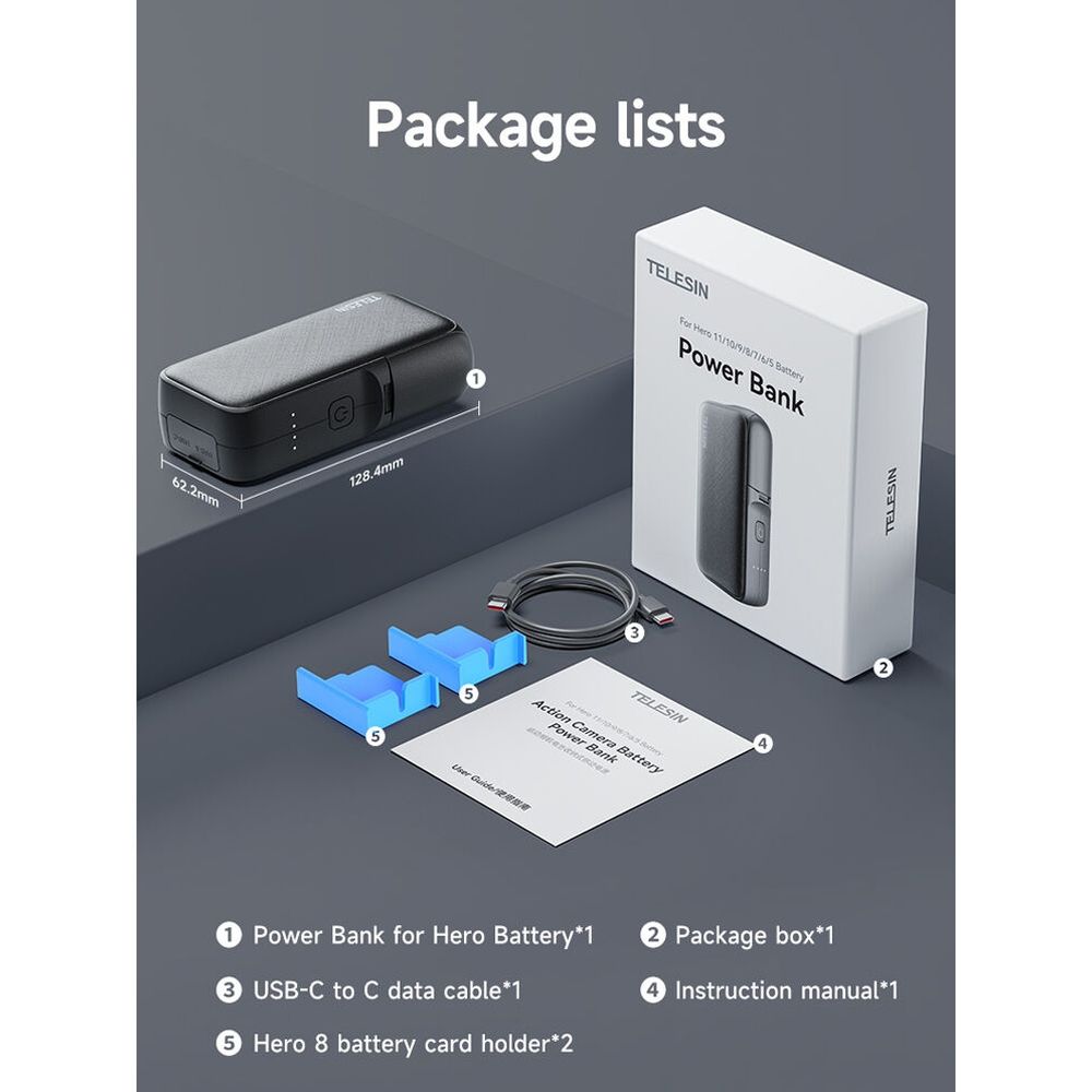 Telesin Power Bank for GoPro Batteries 20W with 10000mAh