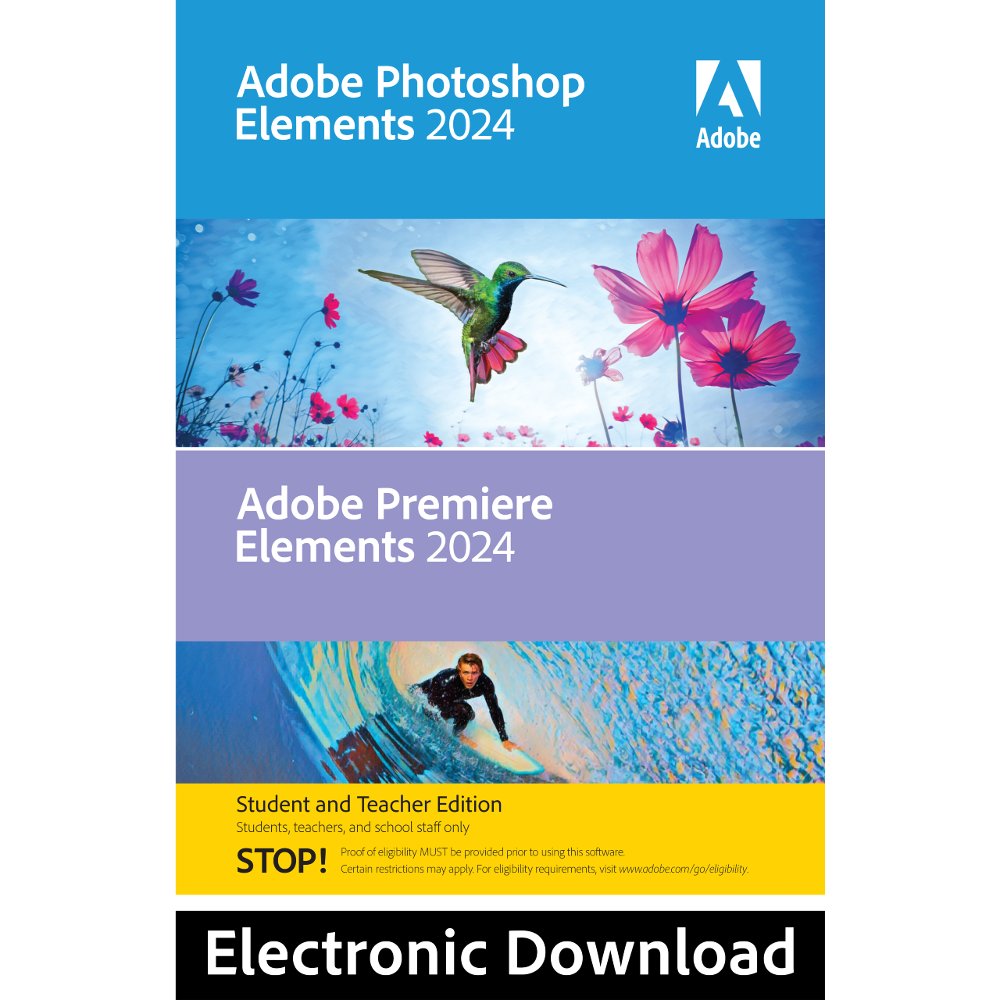 Adobe Photoshop & Premiere Elements 2024 - Student/Teacher- Mac - Digital Licence
