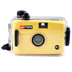 anTON K1 film camera with underwater housing, yellow
