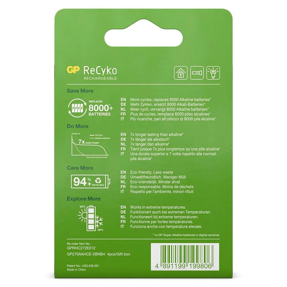 GP NiMH ReCyko AA 2600mAh 1.2V Rechargeable, 4 Pieces