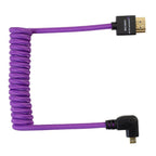 Kondor Blue Gerald Undone Full HDMI to angled micro-HDMI cable 12"-24" curled (purple) - left corner (Sony/Fuji)
