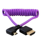 Kondor Blue Gerald Undone Full HDMI to angled micro-HDMI cable 12"-24" curled (purple) - left corner (Sony/Fuji)