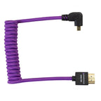 Kondor Blue Gerald Undone Full HDMI to angled micro-HDMI cable 12"-24" curled (purple) - left corner (Sony/Fuji)