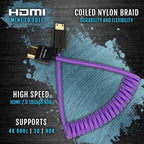 Kondor Blue Gerald Undone Mini HDMI to Full HDMI cable 12"-24" curled, purple