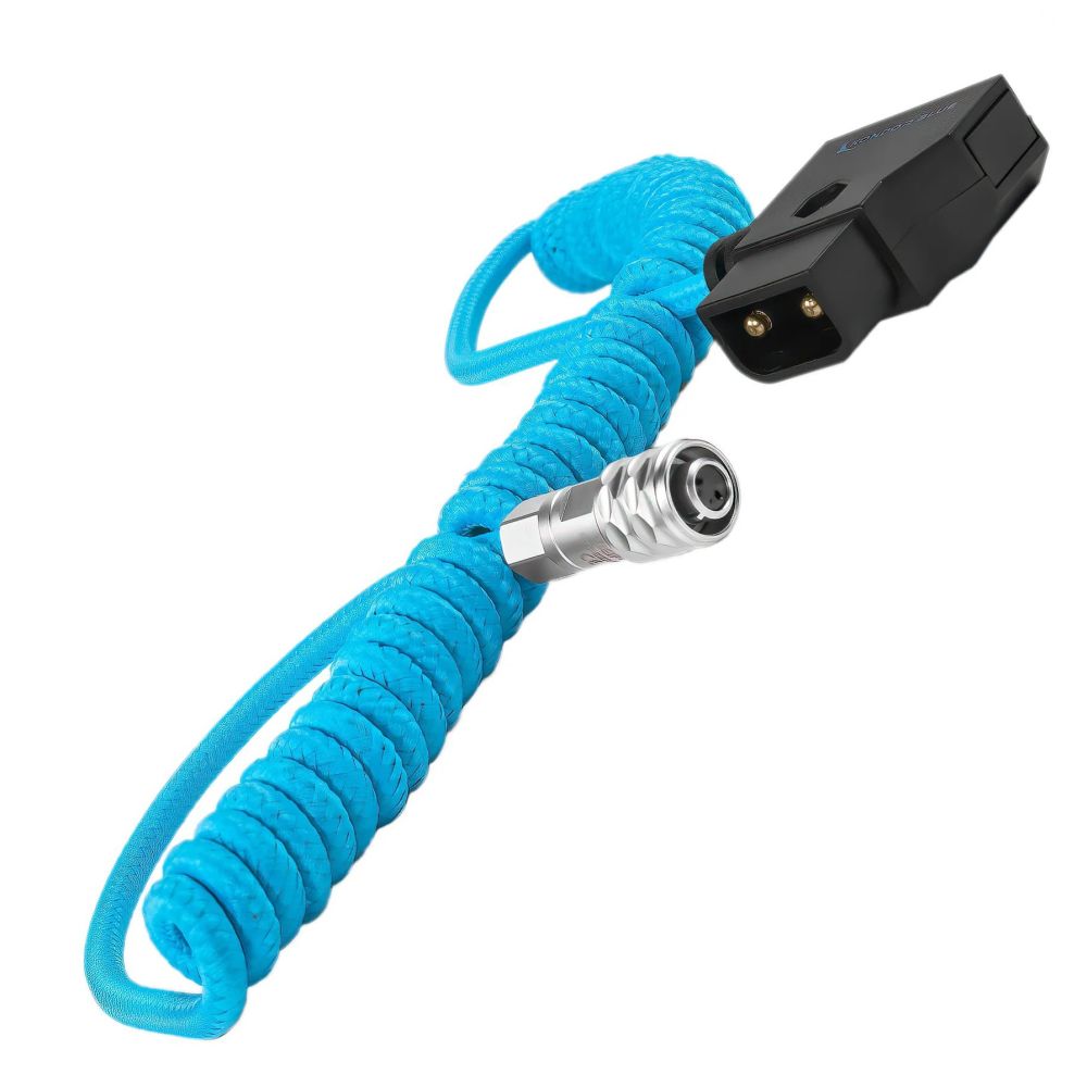 Kondor Blue Curled D-Tap to BMPCC 6K/4K power cable for Blackmagic, blue