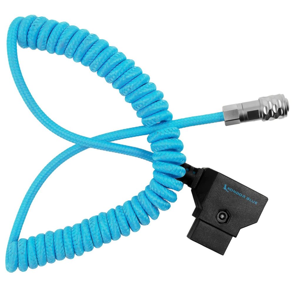 Kondor Blue Curled D-Tap to BMPCC 6K/4K power cable for Blackmagic, blue