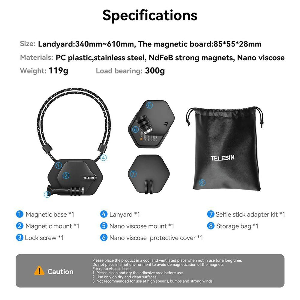 Telesin Magnetic Mount for GoPro with neck attachment