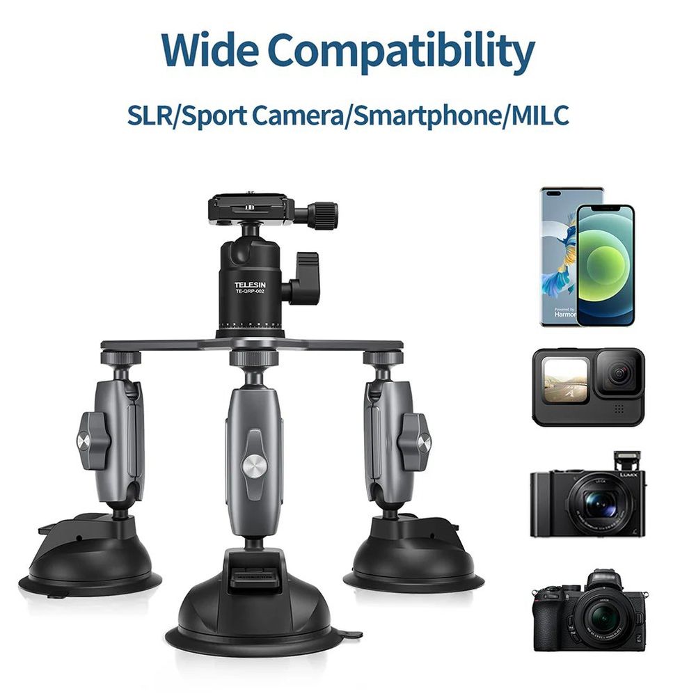 Telesin 3-Arm Suction Mount for GoPro+camera (with 3 suction cups)