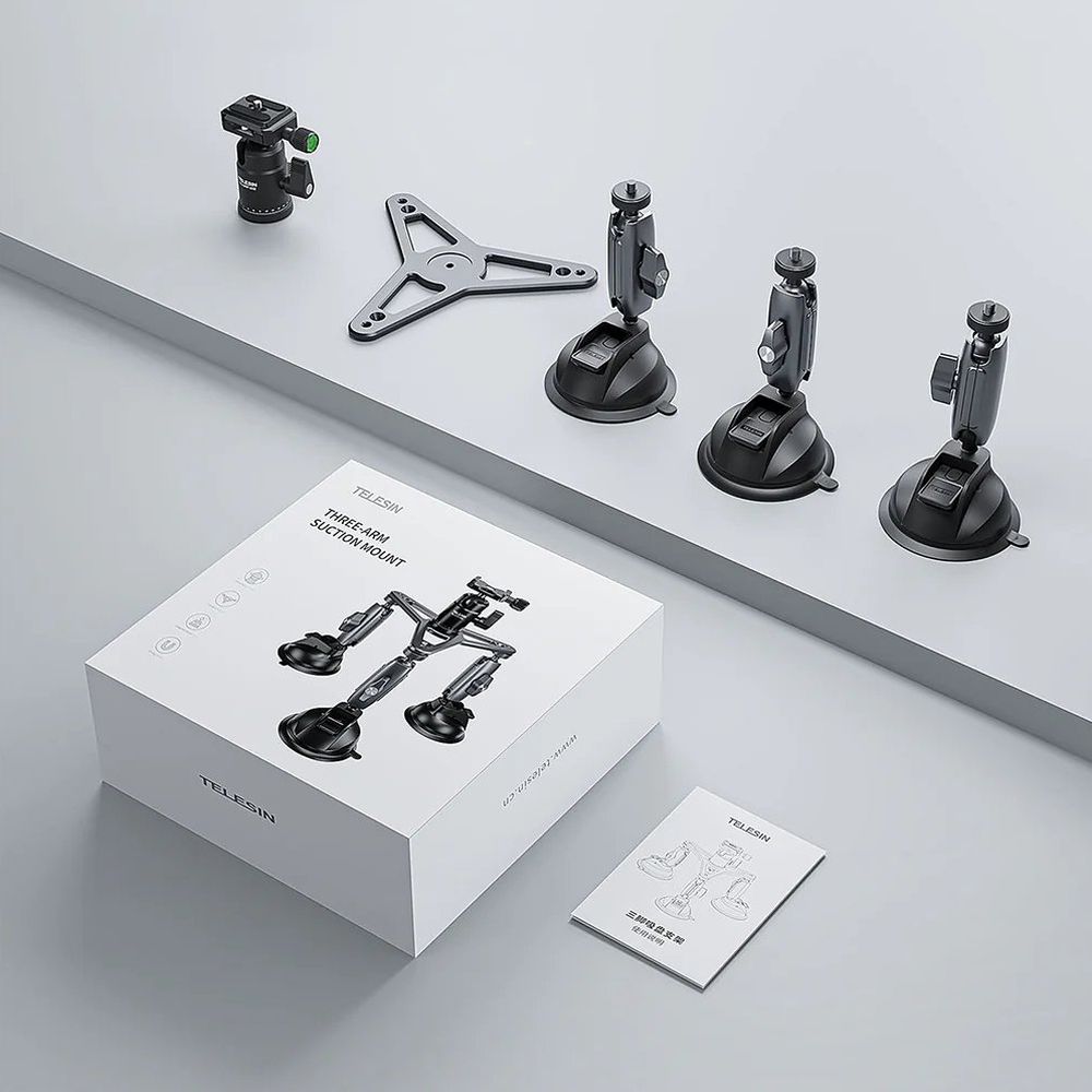 Telesin 3-Arm Suction Mount for GoPro+camera (with 3 suction cups)
