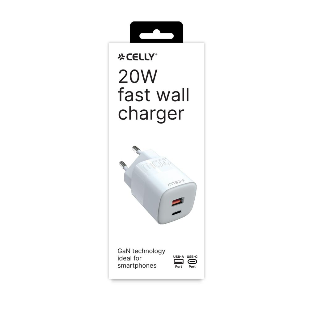 Celly Wall Charger 1 USB-A / 1 USB-C, 20W, white