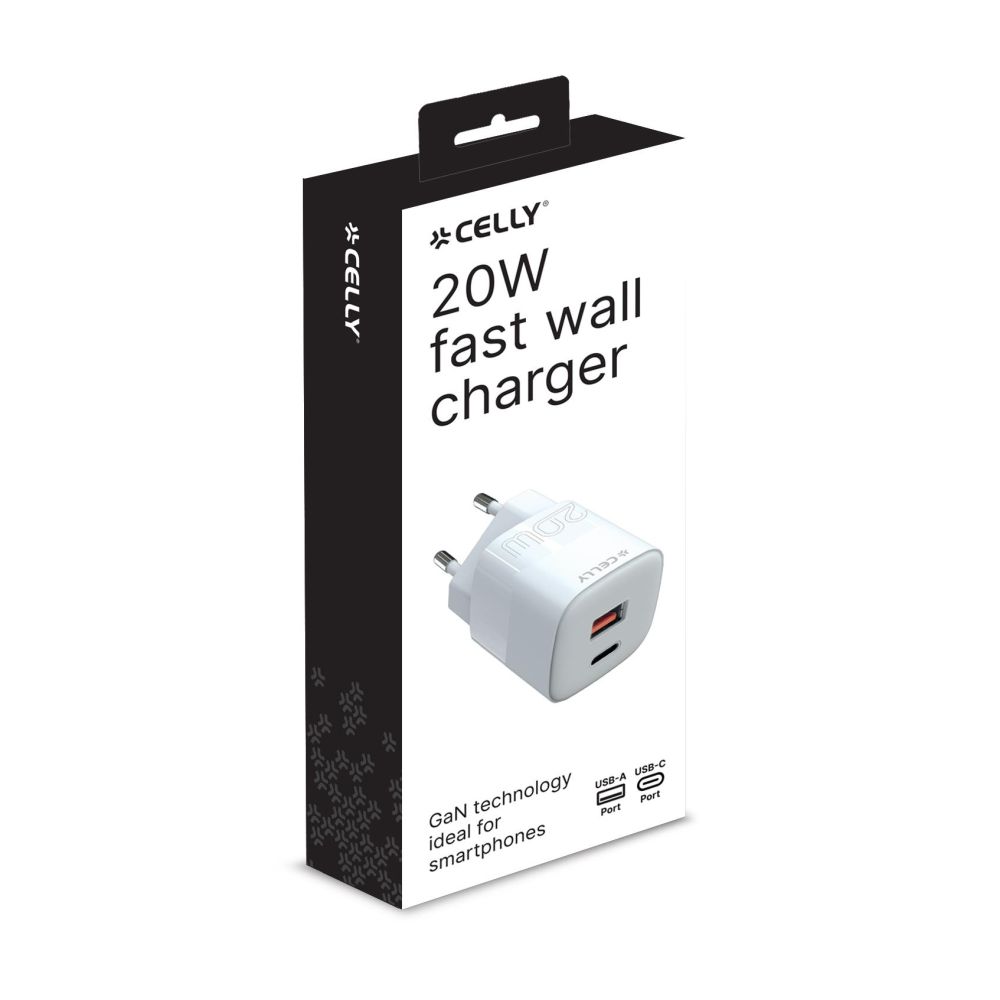 Celly Wall Charger 1 USB-A / 1 USB-C, 20W, white