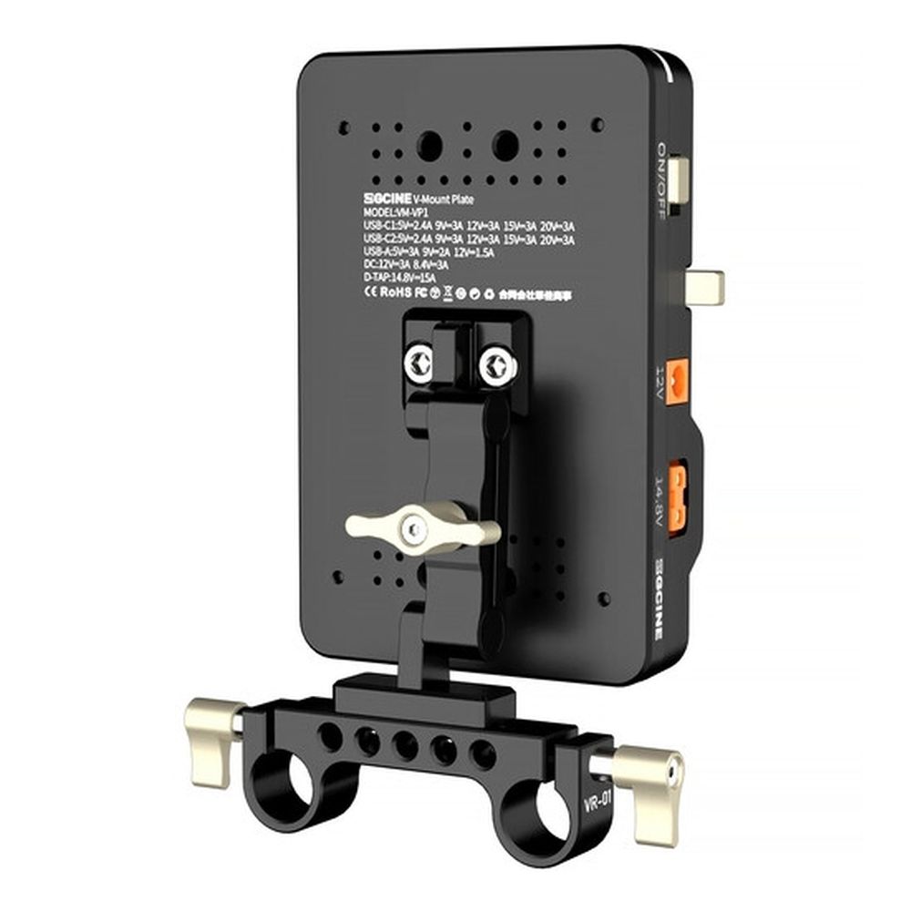 ZGCINE Tiltable V-mount Plate on 15mm rod mount
