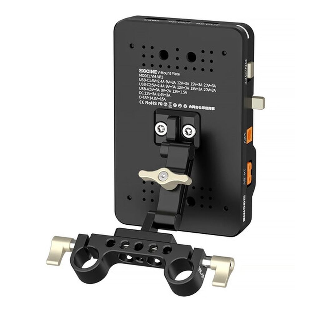 ZGCINE Tiltable V-mount Plate on 15mm rod mount