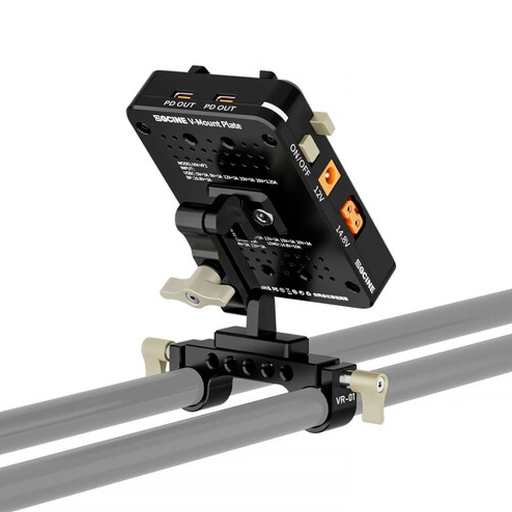 ZGCINE tiltable V-mount Plate / charger on 15mm rod mount