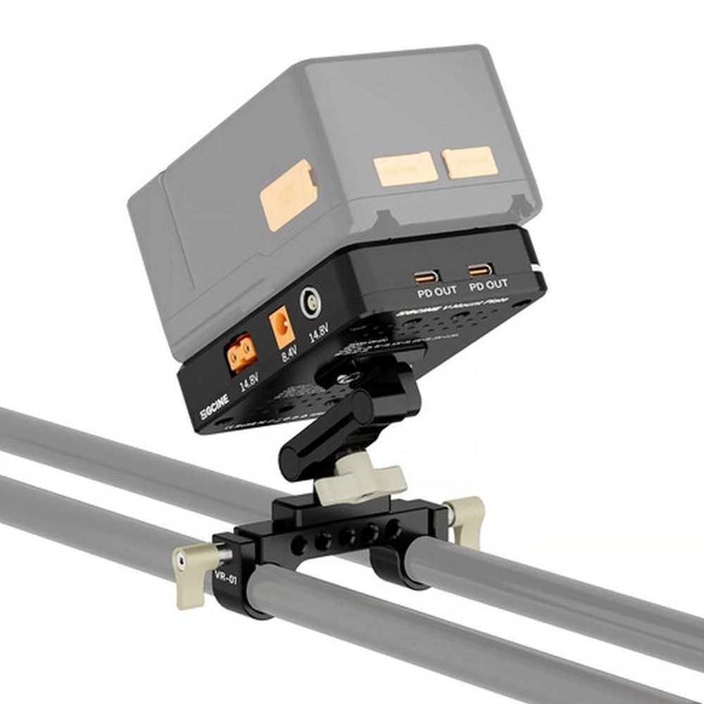 ZGCINE tiltable V-mount Plate / charger on 15mm rod mount