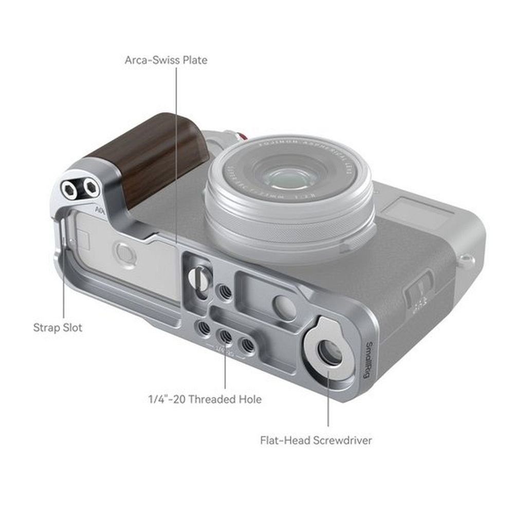 SmallRig 4804 Wooden L-Shape Grip for Fujifilm X100VI / X100V, silver