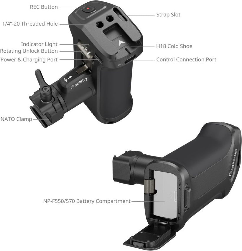 SmallRig 5235 Rotating Side Handle with Trigger REC for Selected Canon / Blackmagic Design Cameras