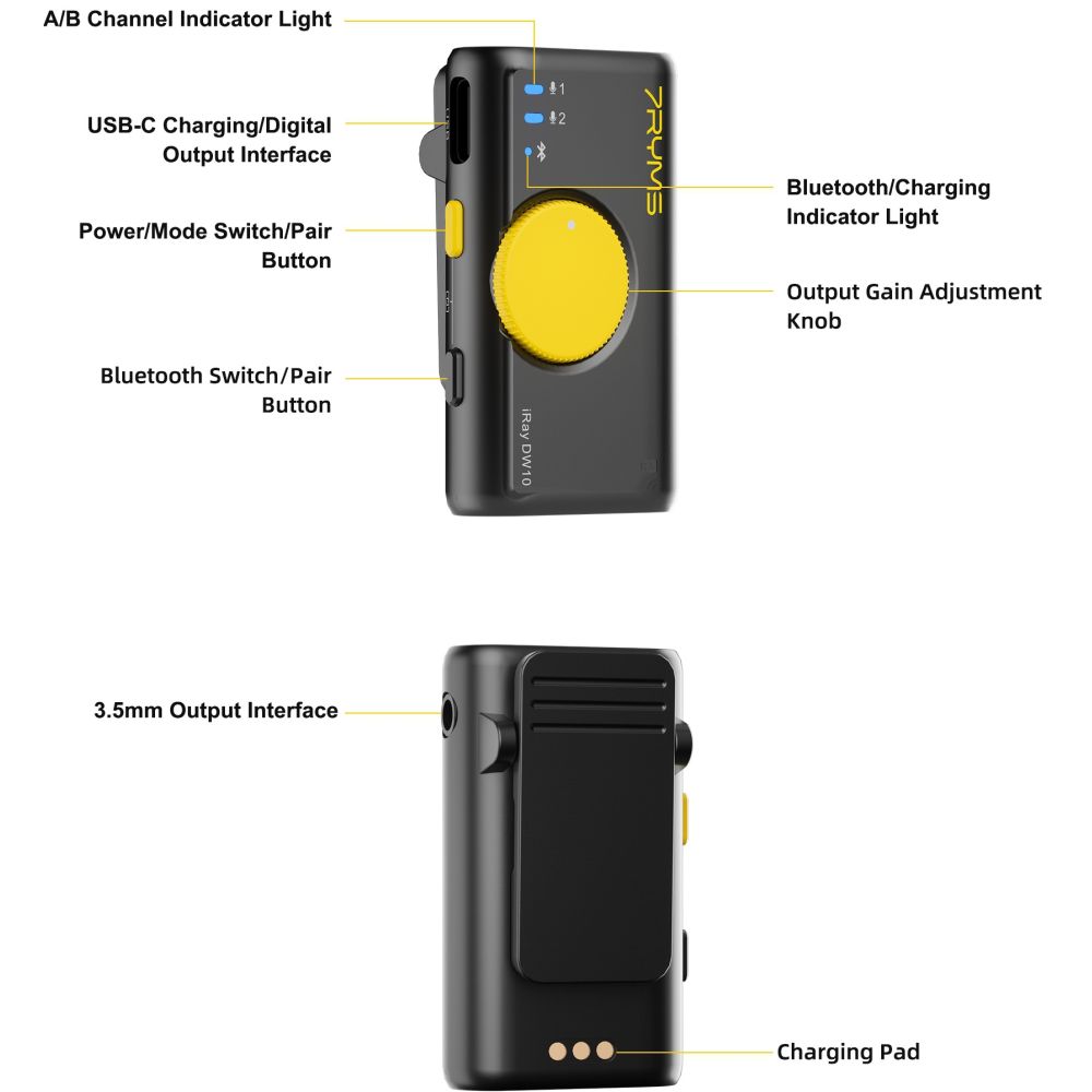 7RYMS iRay DW10 wireless microphone with 2 transmitters + Case, black