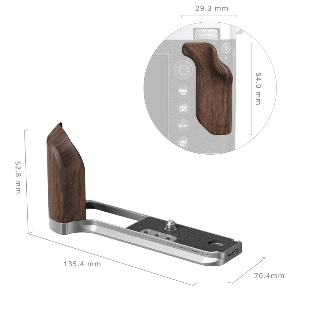 SmallRig 5265 L-Shape Mount Plate with Wooden Handle for Fujifilm GFX 100RF (silver)