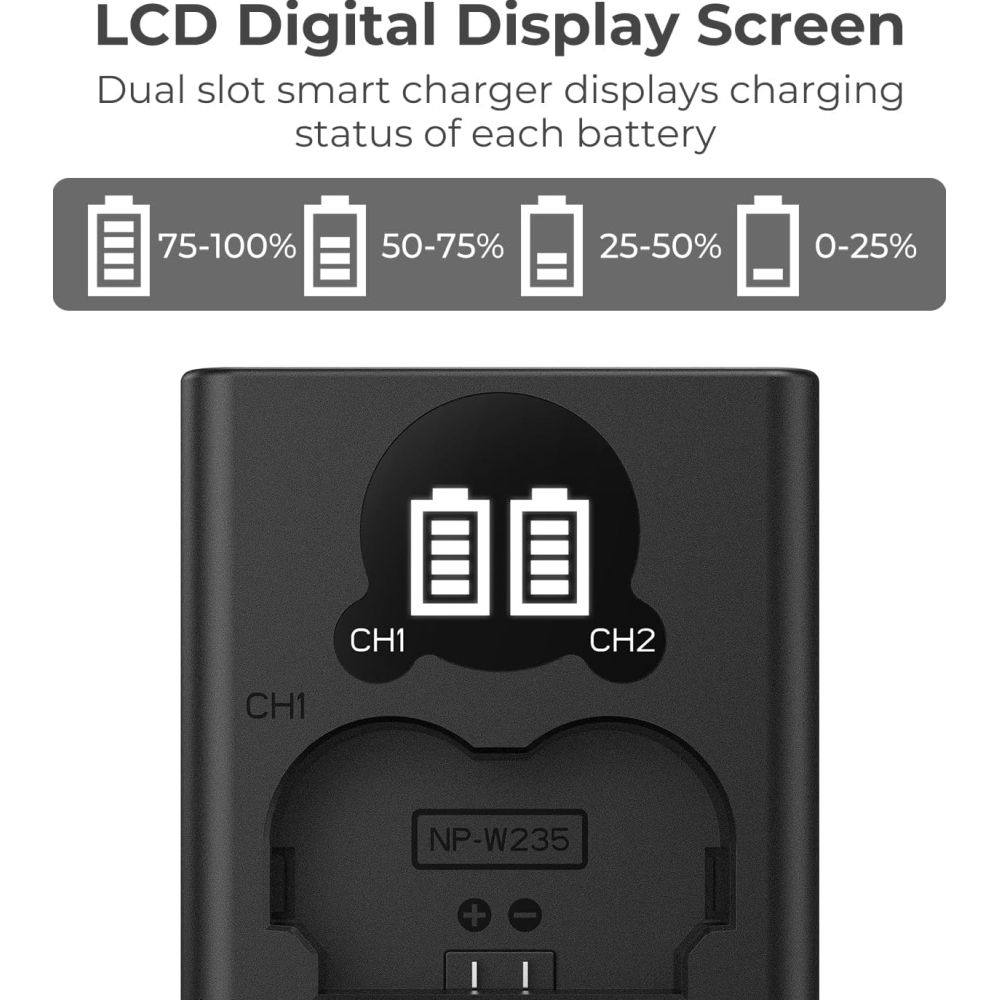 K&F Concept NP-W235 Dual Battery Charger USB-C with display