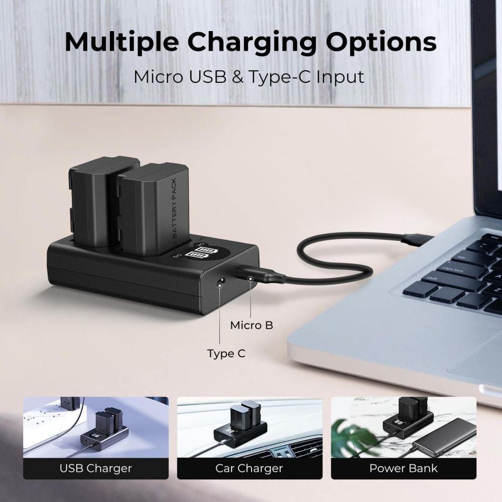 K&F Concept NP-W235 Dual Battery Charger USB-C with display
