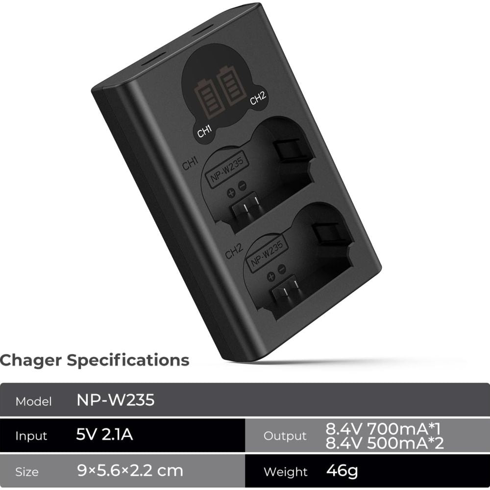 K&F Concept NP-W235 Dual Battery Charger USB-C with display
