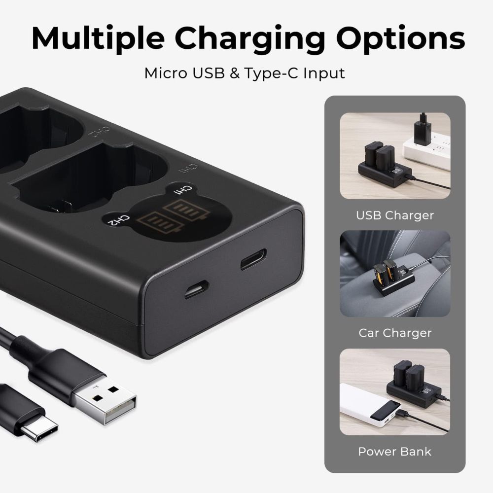K&F Concept NP-FZ100 Dual Battery Charger USB-C with display