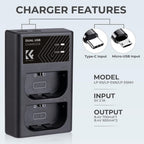 K&F Concept LP-E6NH Dual Battery Charger USB-C
