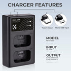 K&F Concept NP-FW50 Dual Battery Charger USB-C