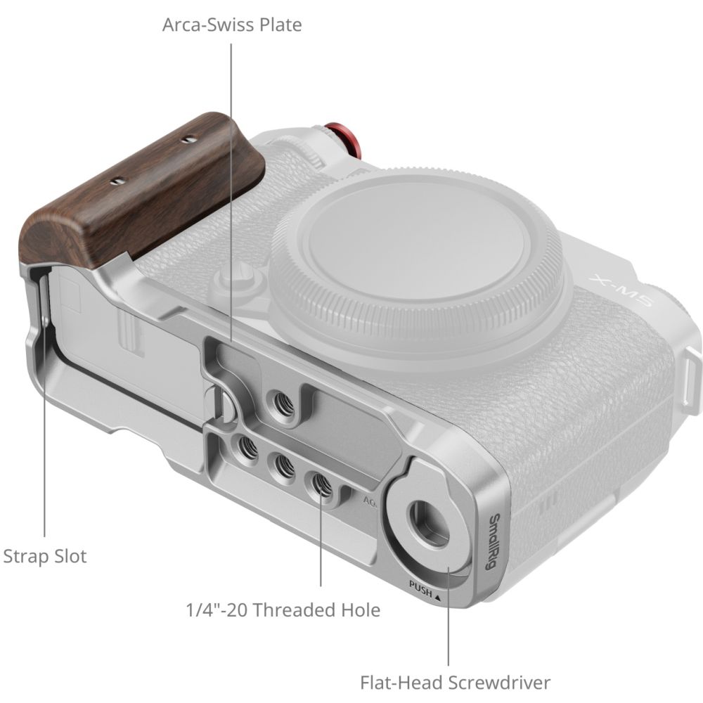 SmallRig 5261 L-Shape Mount Plate with Wooden Handle for Fujifilm X-M5, silver