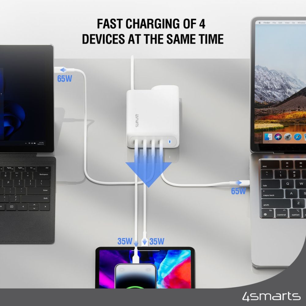 4smarts Flex Pro Desktop Charger 200W 4x USB-C + Worldwide Travel Adapter