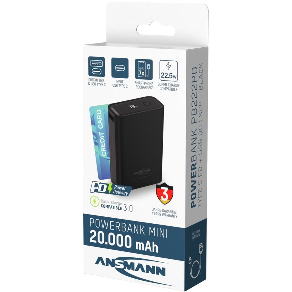 Ansmann PB222PD Power bank mini 20,000 mAh QuickCharge 3.0 22.5W