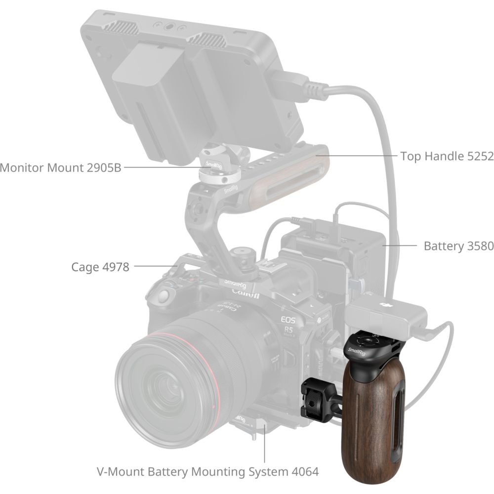 SmallRig 5238 Wooden Side Handle with 1/4"-20 & 3/8''-16 ARRI Locating Screws