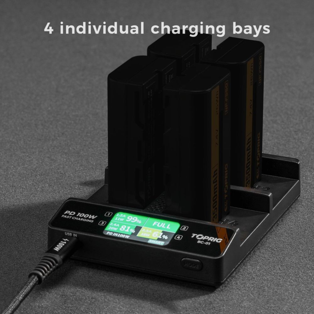 Accsoon TopRig 100W 4-Bay NP-F Fast Charger