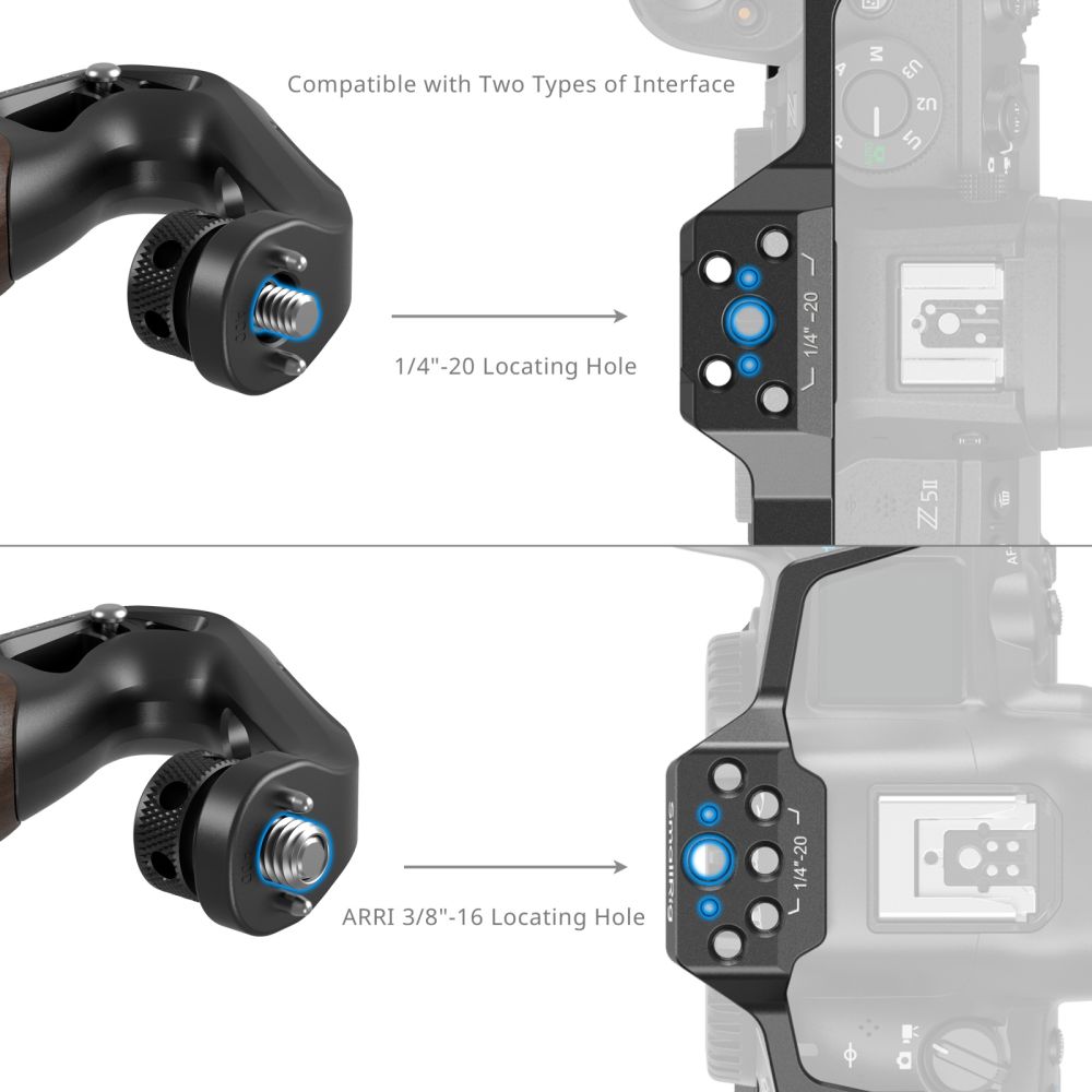 SmallRig 5252 Wooden Top Handle with 1/4"-20 and ARRI 3/8"-16 Locating Screw