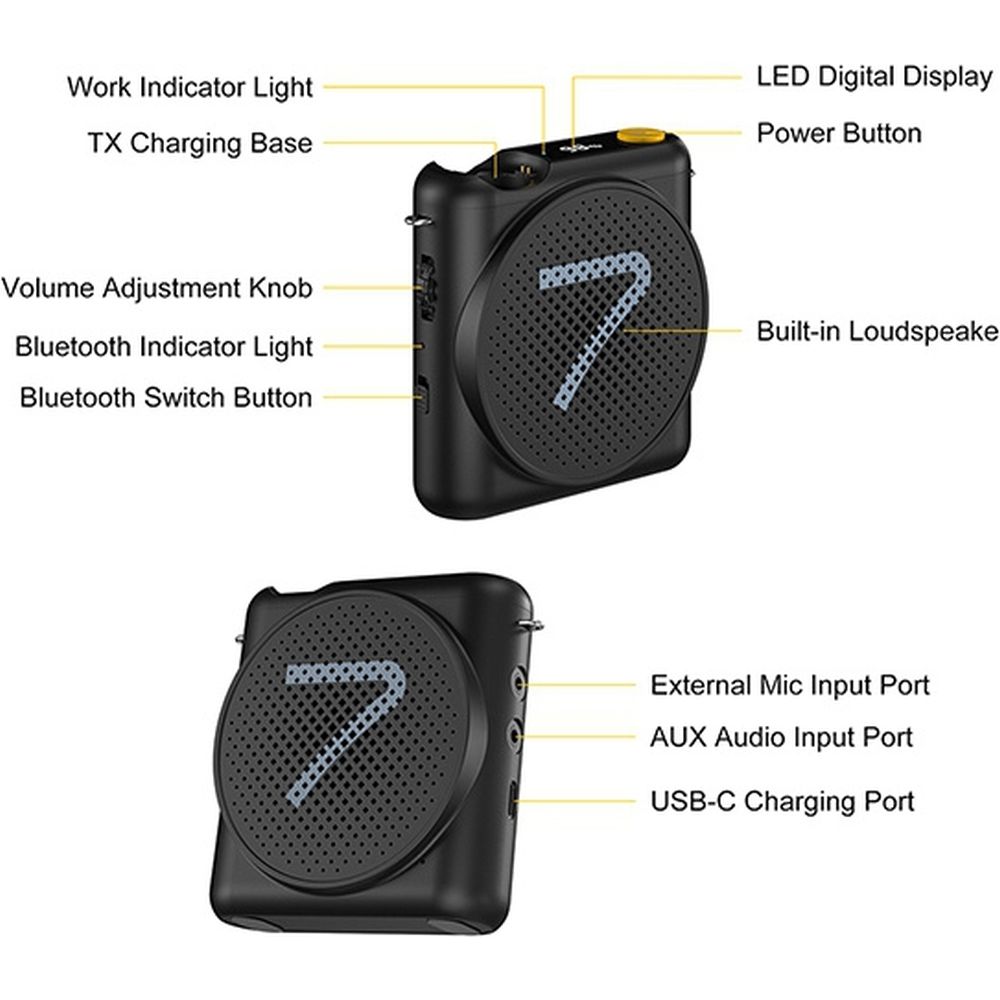 7Ryms Presentation Speaker with Wireless Microphone - Black