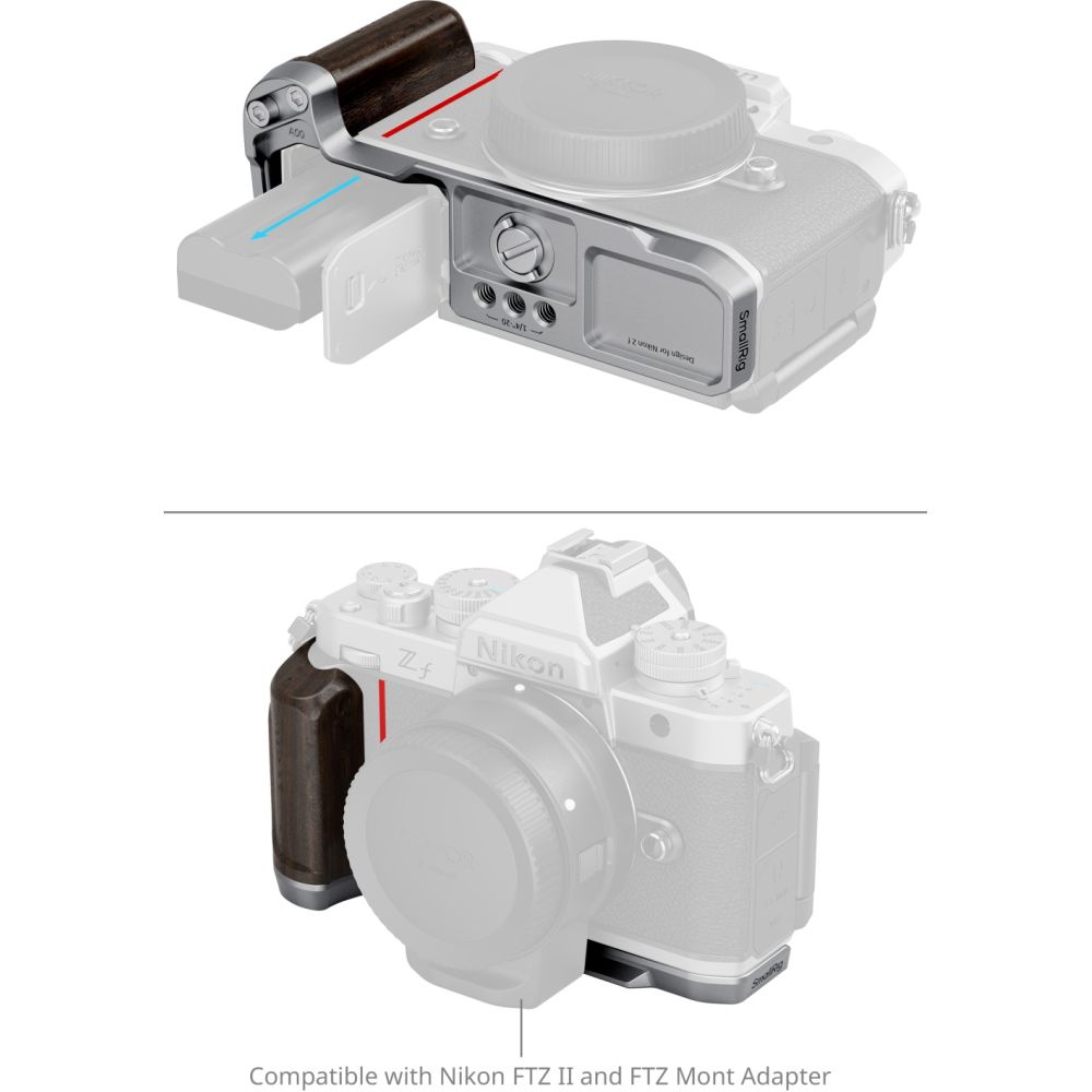 SmallRig 5707 L-Shaped Mount Plate with Wooden Handle for Nikon Z f, silver