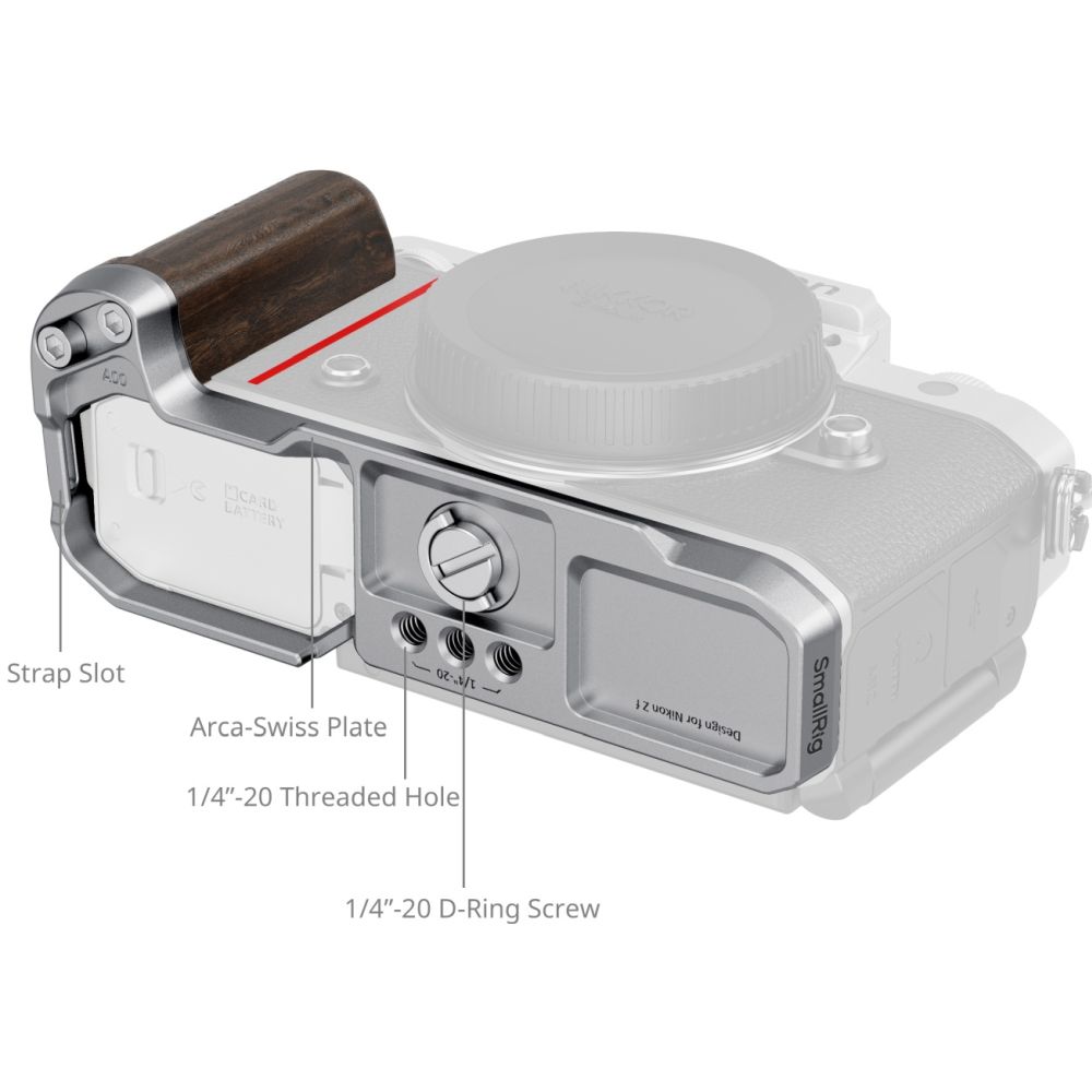 SmallRig 5707 L-Shaped Mount Plate with Wooden Handle for Nikon Z f, silver