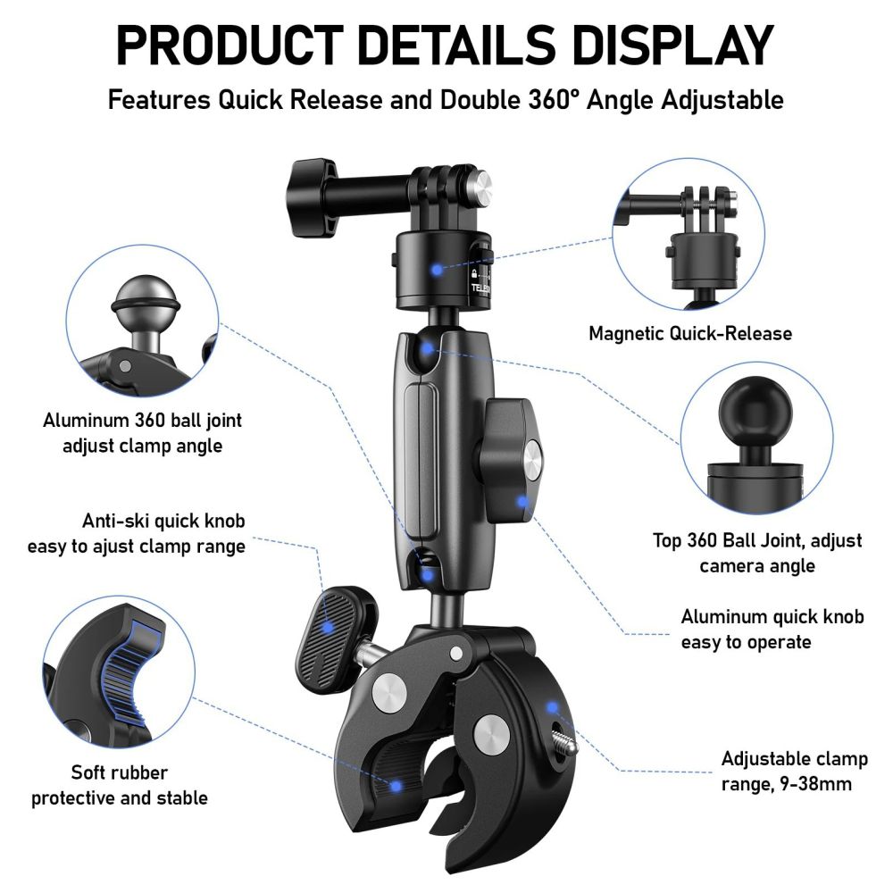 Telesin Quick-Release Crab Claw Clamp Handlebar Mount