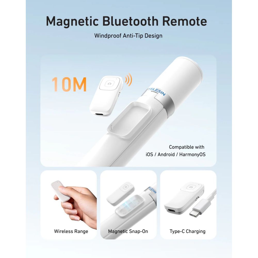 Telesin Auto-Open Selfie stick 1.8m with Bluetooth Remote